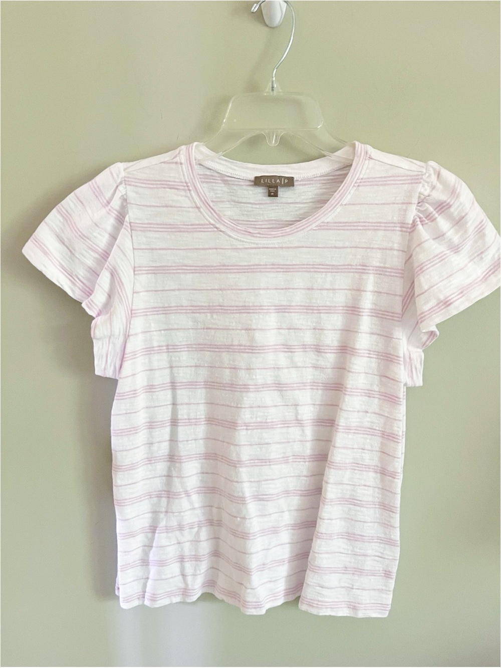 Lilla P lavender striped flutter sleeve top sz M